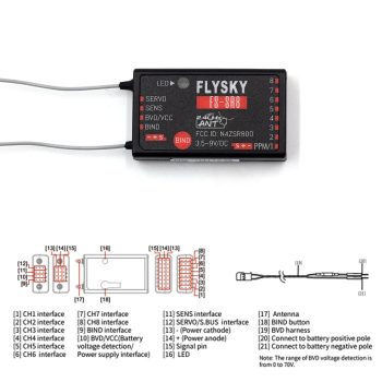 Odbiornik FlySky FS-SR8, 8 kanałów AFHDS 3