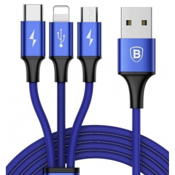 Kabel USB Baseus Rapid 3w1 Typ C / Lightning / Micro 3A 1,2M - niebieski